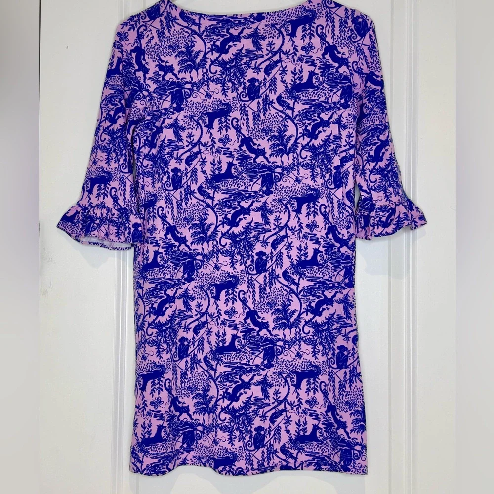 Lilly Pulitzer Girls UPF 50+ Mini Ruffled Sophie Dress XL (12/14) Lilac Safari